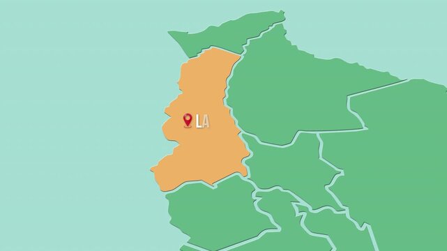 Mapa de Bolivia con divisi&oacute;n pol&iacute;tica resaltando el Departamento  La Paz 