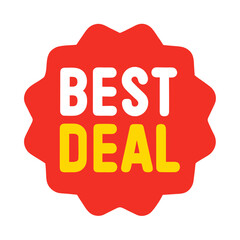 Bright red starburst shape with best deal text