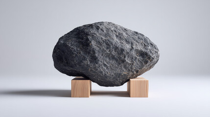 Heavy Stone Supported by Wooden Blocks