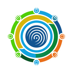 Vibrant circular emblem showcasing unity, diversity, and global connection in a modern design, perfect for branding, community initiatives, or environmental projects