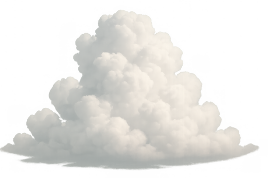 White cumulus cloud floating, showing fluffy texture and natural atmospheric phenomenon with a transparent alpha channel background