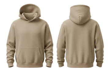 Beige Hoodie Template Front and Back Mockup on Transparent Background.png