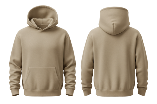 Beige Hoodie Template Front and Back Mockup on Transparent Background.png