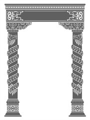 Fototapeta premium Vector graphics. Chinese arch with columns and dragons.