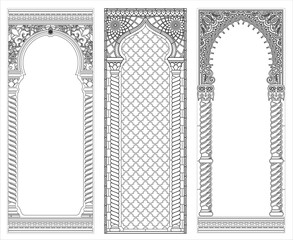 Fototapeta premium Architectural Arab arch. Photo frame laser cutting. Stencil. Oriental style. One piece vector spline.