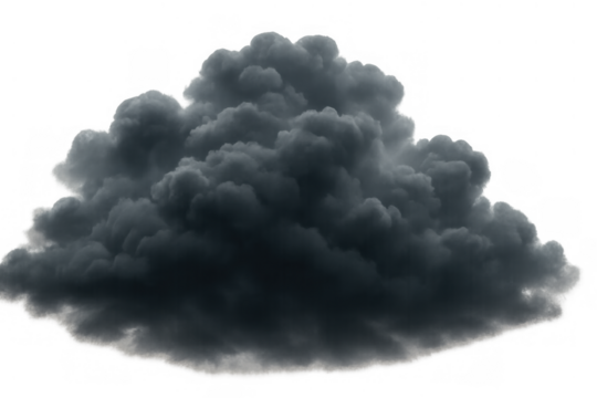 Dark storm cloud forming, bringing heavy rain, ominous weather atmosphere and transparent background