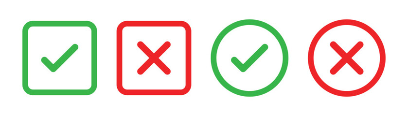 Fototapeta premium check mark icon button set. check box icon with right and wrong buttons and yes or no checkmark icons in green tick box and red cross