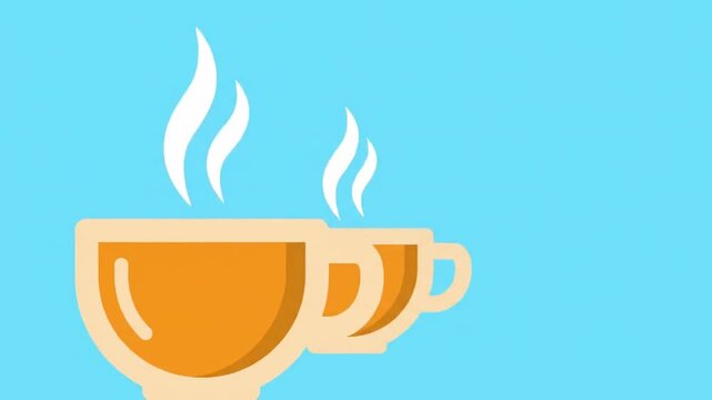 Animated Coffee Cups: Flat Design Seamless Loop on Blue Background for Beverage Concepts