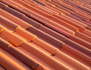 Roof tiles in warm sunlight