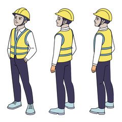 Construction worker, builder in helmet, vest, uniform vector