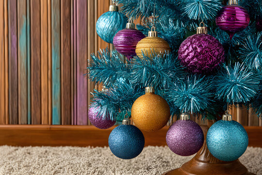 Retro 80s Christmas tree with neon lights