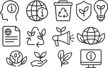 Environment line icons set. Sustainability, recycling, and green energy symbols