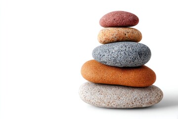 Fototapeta premium Stack of smooth pebbles symbolizing balance and harmony isolated on white background