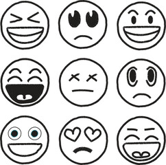 Collection of handdrawn emoji faces with various expressions