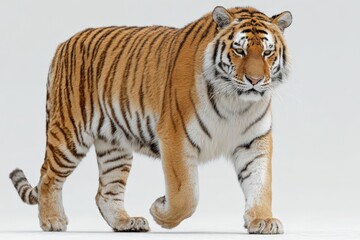 Obraz premium Vibrant tiger walking confidently in a controlled studio setting