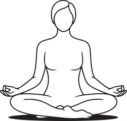 Line art woman meditating peaceful zen silhouette