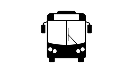 Front view silhouette of a modern bus on a white background, conveying urban transport