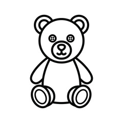 Simple black and white line drawing of a teddy bear