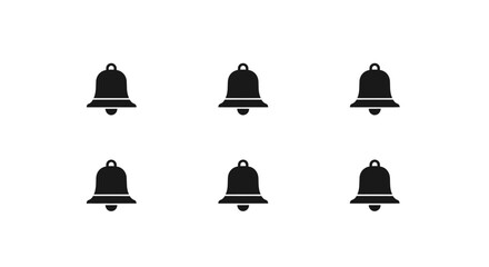 Six simple black notification bells arranged in two rows on a white background