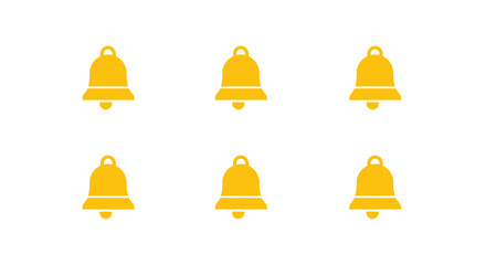 Collection of six bright yellow notification bells on a clean white background