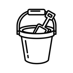 Simple line art icon of a bucket with a shovel inside