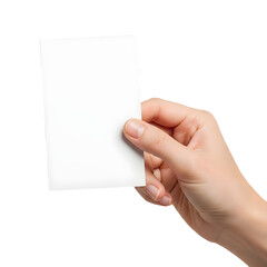 hand holding blank card white card isolated on white png background .