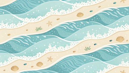 Abstract Seamless Beach Pattern With Waves Seashells And Sand