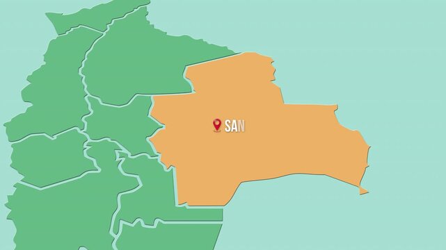 Mapa de Bolivia con divisi&oacute;n pol&iacute;tica resaltando el Departamento Santa Cruz
