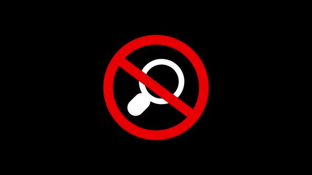 no magnifying glass icon road sign animation. simple red circle prohibition. No magnifying glass icon road sign animation.  4K animation video,,....!!!!!!
