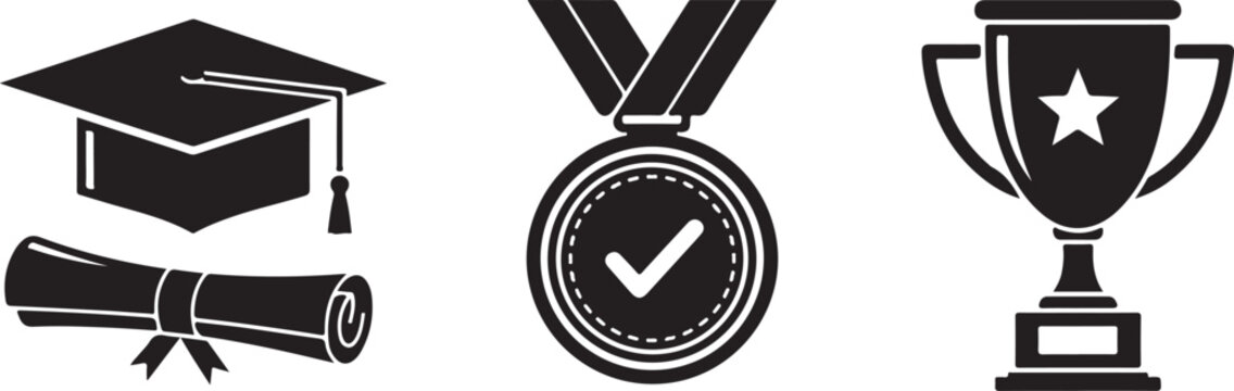 Graduation Cap Diploma Medal Trophy scroll ribbon