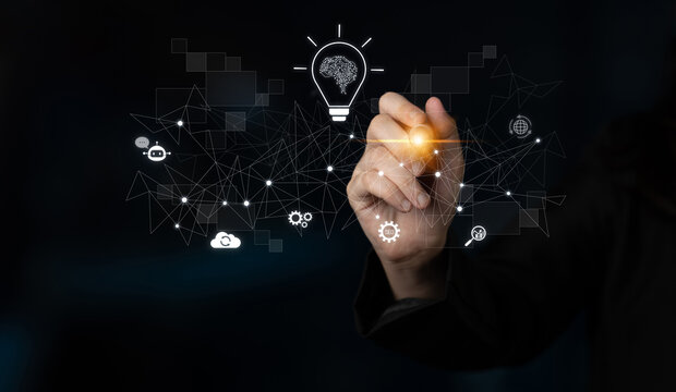 AI innovation with neural network and digital transformation. AI innovation drives automation, powers ideas, AI innovation enhances SEO, and AI innovation enables global connection. Latch