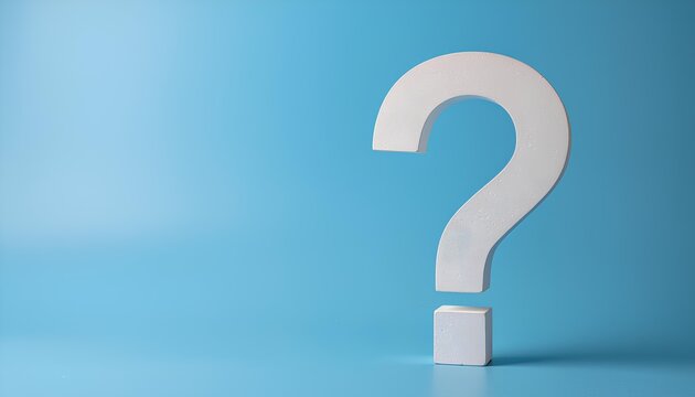 White 3D question mark on blue background