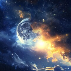 Obraz premium realistic sky showing the creation of the sun, moon, and stars