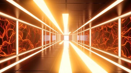 A tracking shot of a light beam through a futuristic corridor with neon lighting and glossy red walls. - Powered by Adobe
