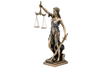 Elegant Lady Justice statue holding scales and sword symbolizing legal balance and fairness for law firms and justice system branding and marketing