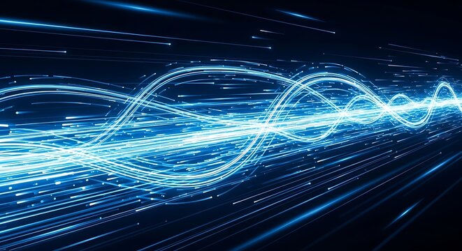 Abstract illustration of energy waves and digital data flow in cyberspace - Powered by Adobe