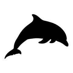Fototapeta premium Black silhouette of a dolphin leaping from water white background