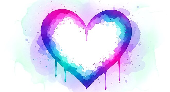 Watercolor heart shape with dripping paint in vibrant rainbow colors image - Powered by Adobe