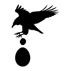 Fototapeta premium Silhouette of a Raven Dropping an Egg bird