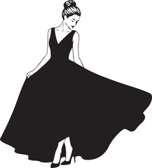 Black silhouette of a woman in a flowing ball gown with her hair in a bun female fashion