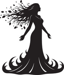 Silhouette of a woman with hair transforming into leaves and branches female