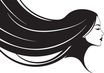 Silhouette Profile Of Woman With Long Flowing Hair On White Background