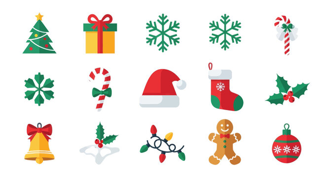 Christmas tree gift box snowflake candy cane Santa hat stocking holly bell gingerbread man ornament