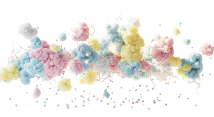 Pastel clouds and sparkles on black background isolated illuustration on transparent background