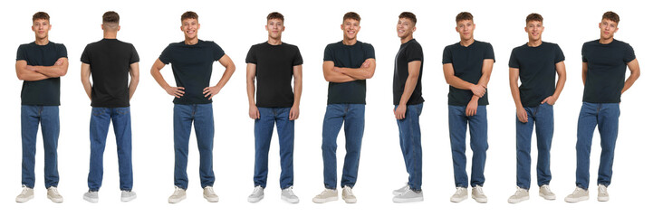 Young man wearing blue jeans on white background. Set of portraits © New Africa