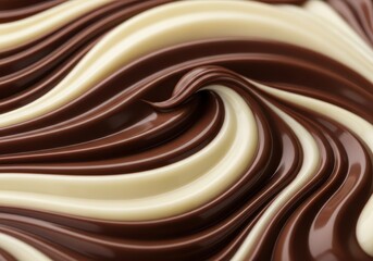 Naklejka premium Abstract swirl of dark chocolate and white chocolate blended together in a mesmerizing pattern, creating a rich and decadent texture