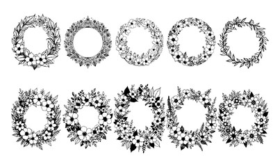 Hand drawn floral frame set