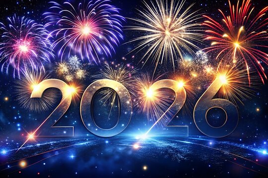 Vibrant new year 2026 fireworks display illuminates the night sky - Powered by Adobe