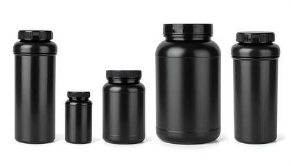 Row of black plastic containers
