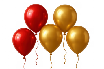Red and gold balloons floating against a transparent background, symbolizing celebration, party, and festive design elements